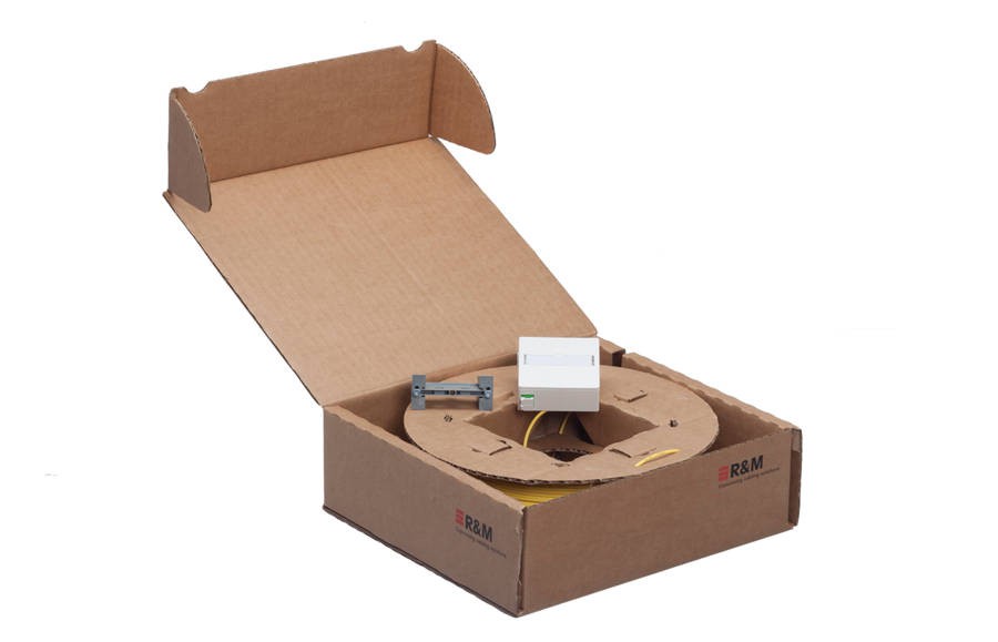 FTTH AP/UP Dose weiss, 2x LC duz Kupplung mit Innenkabel 4 fasrig, A: 4x LC APC 8°, grün, B: -, G657A, C, Dca Innenkabel 4×9/125-G657A, gelb, Ø 2,3 mm, Länge 50m