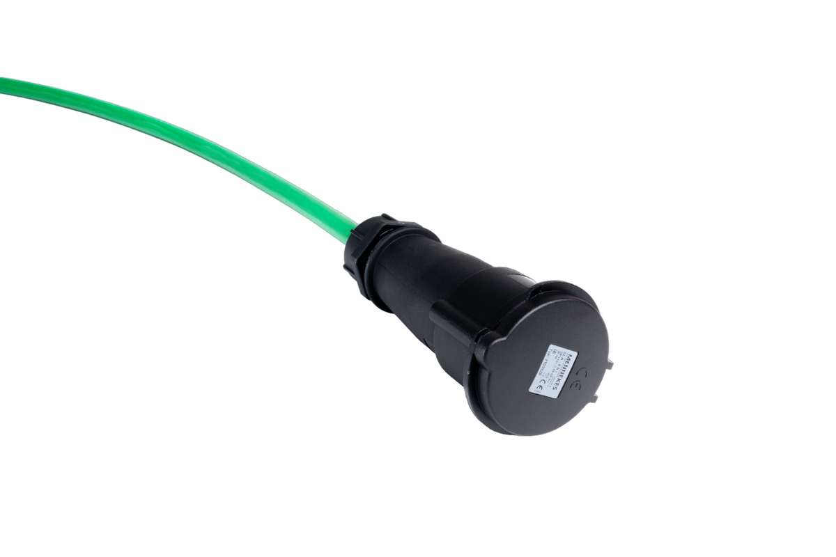 Alu Verlängerungskabel PUR Grün 5x6 konf. Stecker /Kupplung CEE 32A 5pol Schwarz 10m