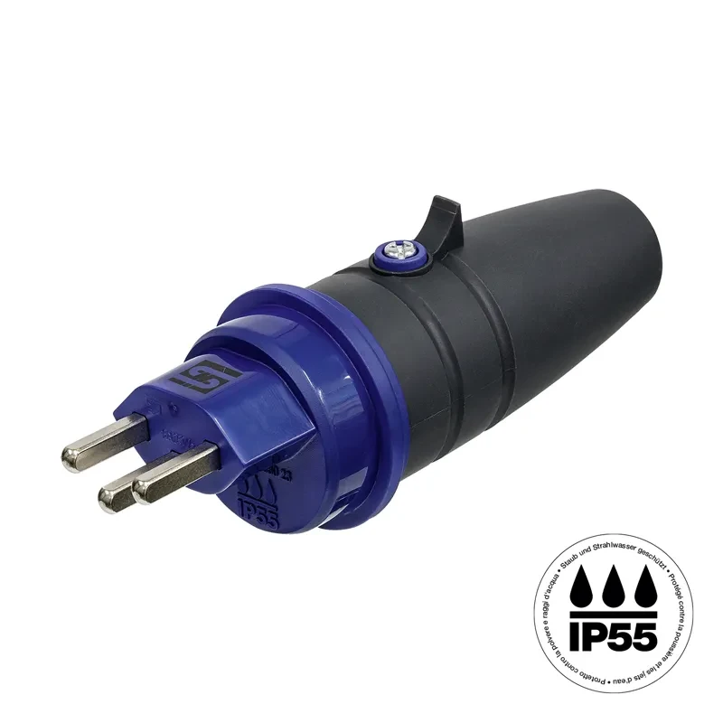 Fiche T23 IP55 16A 250V gris anthracite/bleu