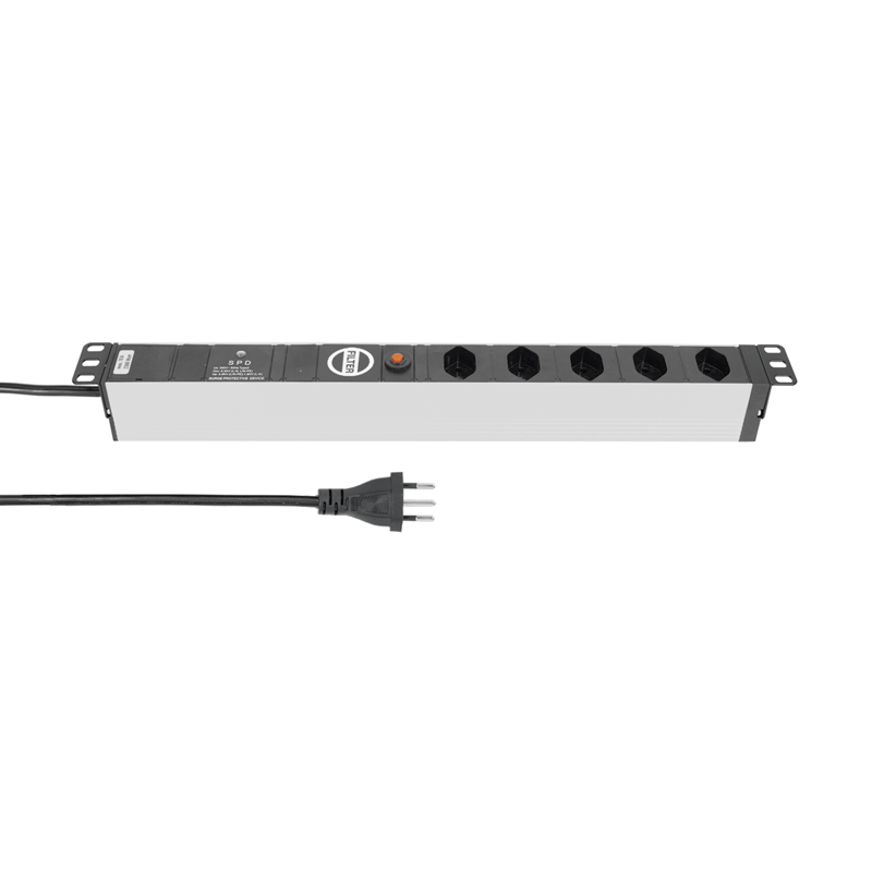 Bloc multiprise 19" ALU MODULAR 1UH 5xT13 noir 3m/T12 avec filtre + prot. de survoltage